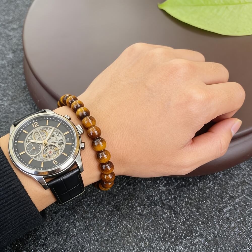 Synthetic Tiger'S Eye Bracelet Unisex Bohemian Natural Minimalist Mens Brown